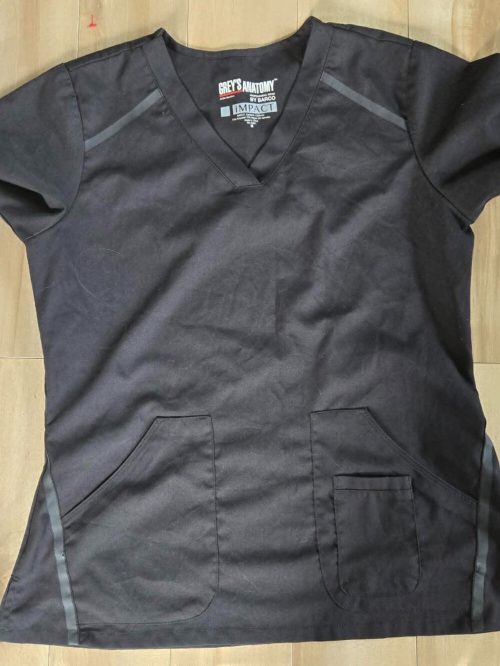 2x Grey's Anatomy By Barco Medium Scrub Tops Bundle Black & Grey Stretch Medical